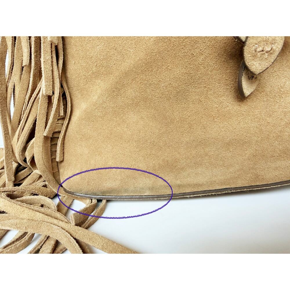 Ralph Lauren Ricky Fringe Bucket Bag Suede Camel Leather Drawstring Crossbody - Picture 10 of 16